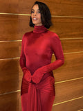 Zjkrl - High Neck Long Sleeve Bodycon Dress For Women Tight Elastic Lace Up Maxi Long Dress Autumn 2024 New Party Club Vestidos
