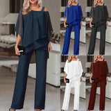 ZJKRL  -  Bat Sleeve Top Pants Women's Casual Off Shoulder Irregular Party Set Elegant Two-piece Set