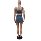 Zjkrl  -  Sexy Women's Denim Two-Piece Summer Halter Top And Slim Skirt Set Comfortable Solid Color Ladies 2-Piece Suit