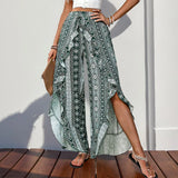 ZJKRL  -  New Summer Pants with Printed Ruffle Edge Wide Leg Pants and Split Pants