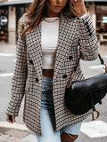 ZJKRL  -  Autumn Plaid Blazer Coat for Women Notched Collar Long Sleeves Buttoned Casual Blazer Loose Fit Female Outerwears