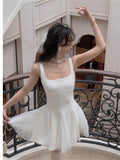 Summer New Women French Elegant Ruffles Evening Party White Dresses Square Neck Princess Birthday Midi Vestidos Dance Costume