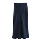 Zjkrl  -  Autumn Winter Burgundy Satin Skirt Women Party Silk Skirt High Waist Straight Long Faldas Mujer Christmas Skirt