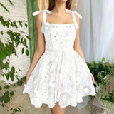 ZJKRL  -  Summer Flower Embroidery Lace Dresses Women Mesh Suspenders Sexy Party Dress Sexy Sleeveless Hollow Pleated Short Dresses