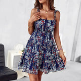 ZJKRL  -  High Quality Popular Camisole Floral Dress Summer Ear Edge A-line Camisole Short Dress Women Clothing Vestidos Streetwear