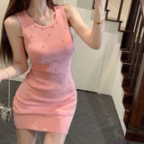 Zjkrl  -  New Summer Women Vintage Ladies Sleeveless Slim Elastic Knit Vest Dress Knitted Elegant Sexy Bodycon Mini Dresses