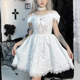 Zjkrl  -  Halloween Women Black Dress Sexy Y2k Gothic Lace Dress Lolita Vintage Party Slim Short Red Dresses Hollow Out Elegant Fashion