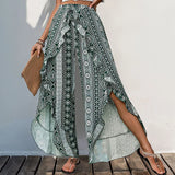 ZJKRL  -  New Summer Pants with Printed Ruffle Edge Wide Leg Pants and Split Pants