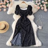 Zjkrl  -  Square Collar Polka Dot Dresses for Women Short Puff Sleeve Sweet Girl's Clothing New Fashion A-line Vestidos Mujer