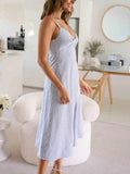 Zjkrl  -  Back Zip Blue Striped Casual Women Summer Dress Vestidos Spaghetti Strap Sleeveless Midi Long Dress Robe Sundress