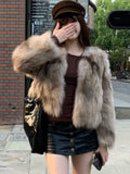 Zjkrl  -  Women's Winter Jacket Sweet Faux Fur Coat Fashion New Short Thicken Warm Outerwear Vintage Office Lady Streetwear Casual Clothes