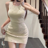 Zjkrl  -  New Summer Women Vintage Ladies Sleeveless Slim Elastic Knit Vest Dress Knitted Elegant Sexy Bodycon Mini Dresses