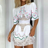 ZJKRL -  Summer High Street Floral Print Retro Dress Women Elegant Lantern Sleeve Wrap Mini Dress 2025 High Waist Slim Party Dress Mujer
