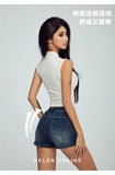 ZJKRL  -  Women Spring/summer New European American Style Sexy Spicy Girl Low Waist Lifted Buttocks Slim Washed Denim Shorts CWAJ