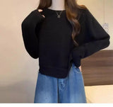 Zjkrl  -  Cashmere Sweater Women's O-neck Irregular Pullover Casual Knit Top Autumn And Winter T-shirt Tops Korean Fashion Clothing