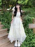 ZJKRL  -  High Quality Hot Selling French Bubble Sleeve White Dress Women's High-end Temperament Waist Cinching Slimming Fairy Long Dress