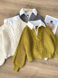 Zjkrl  -  Japanese Lazy Retro Design with Fake Two Sweaters for Autumn and Winter Women's Clothing