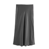 Zjkrl  -  Autumn Winter Burgundy Satin Skirt Women Party Silk Skirt High Waist Straight Long Faldas Mujer Christmas Skirt