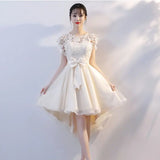 Zjkrl  -  Korean Elegant Embroidery Mini Dress Women Vintage Chic Bow Wedding Evening Party Dress Casual High Waist Patchwork White Dress