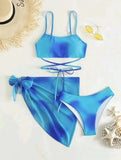 ZJKRL  -  Europe Tie-dye Three-piece Bikini Swimsuit Mesh Skirt Split Women's Wear Conjunto Femenino