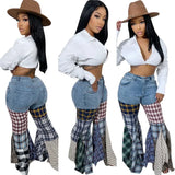 ZJKRL  -   Summer New Fashion Plaid Patchwork Plaid Flared Jeans Pants Ruffled Ripped Y2K BaggyTrousers