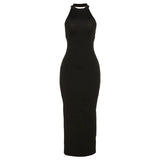 Zjkrl  -  American New Pure Desire Style Sexy Open Back Tie Waist Hanging Neck Split Long Wrapped Hip Dress