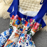 ZJKRL  -  Summer Vacation Beach Dress Runway Design Women's Spaghetti Strap Sexy Backless Flower Print Slim Dresses Vestidos M67386