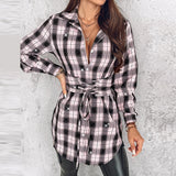 ZJKRL  -  Plaid Print Lace-up Front Shining Rhinestone Decor Top Shirt Dress