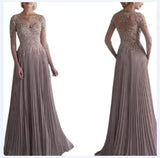 Zjkrl  -  Chiffon Pleated Lace Applique A Line Mother Of The Groom Dress With 1/2 Sleeves Bride Long Vestido De Festa Wedding Gowns