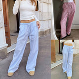 ZJKRL  -  New Fashion Pants for Women Drawstring Elastic Waist Pocket Wide Leg Pants