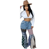 ZJKRL  -   Summer New Fashion Plaid Patchwork Plaid Flared Jeans Pants Ruffled Ripped Y2K BaggyTrousers