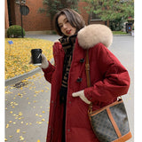 Zjkrl  -  Fashion Casual Down Cotton Jacket  New Autumn Winter Korean Version Large Fur Collar Hooded Warm Thick Padded Coat