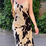 Ink style Printing Slip Dress summer Dress 2024 New National Style Skirt High Waist Women slim Dress