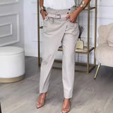 ZJKRL -  Casual Pencil Pants Women Solid Irregular High Waist Pants Trousers with Belt Women