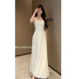 Zjkrl  -  Square Collar Slip Dress Women Summer New Slim Solid Color Backless Elegant Casual High Waist Suspender Long Dresses Ladies