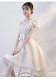 Zjkrl  -  Korean Elegant Embroidery Mini Dress Women Vintage Chic Bow Wedding Evening Party Dress Casual High Waist Patchwork White Dress