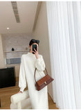 Zjkrl  -  Elegant White Knitted Long Dress Women Autumn Vintage Half High Collar Warm Sweater Dress Korean Casual Chic Evening Y2k Dress