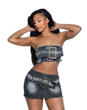 ZJKRL  -   Hot Sale Summer Strapless Denim Skirt Set Slim Fit Sexy Night Club Party Jeans Skirt Suit 2 Pieces Women Set