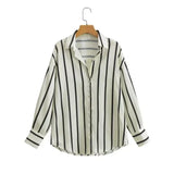 Zjkrl  -  Stripes Shirt Women Autumn Spring Black Casual Loose Blouse Turn Down Collar Chic Vintage Oversize Female Blusa