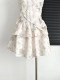 Women Beige Floral Dress Sleeveless Fashion Party Prom Spaghetti Strap Dress Sweet Lace Robe Temperament Streetwear Mori Girl