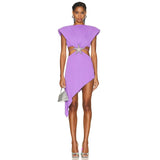 Zjkrl - 2023 New Women's Sleeveless Sexy Diamond Starfish Belt Hollow Asymmetric Bandage Dress Elegant Celebrity Party Dress