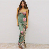 Sleeveless Floral Print Suspender Dress Women Fashion V-neck Slim Maxi Dresses 2023 Summer Chic Female Beach Party Club Robe