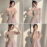 Zjkrl  -  Women Formal Party Sweetheart Pink Bridesmaid Birthday Dresses Gowns Graduation Gown Off The Shoulder New Vestido De Festa