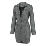 ZJKRL  -  Women's Suit Jacket with Folded Collar and Checkered Print Medium to Long Length Jacket for Women