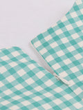 ZJKRL  -  Turquoise and White Gingham Retro 50s Rockabilly Dress Women V-Neck Cotton Pleated Pockets Vintage Pinup Dresses