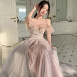 Zjkrl  -  Women Formal Party Sweetheart Pink Bridesmaid Birthday Dresses Gowns Graduation Gown Off The Shoulder New Vestido De Festa