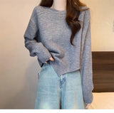 Zjkrl  -  Cashmere Sweater Women's O-neck Irregular Pullover Casual Knit Top Autumn And Winter T-shirt Tops Korean Fashion Clothing