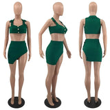 ZJKRL -  Girls Velvet Tracksuit Skirt Set Two-Piece Dress Fashion Botton Details Crop Top and Matching Set Sexy Nightclub Outfits
