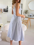 Zjkrl  -  Back Zip Blue Striped Casual Women Summer Dress Vestidos Spaghetti Strap Sleeveless Midi Long Dress Robe Sundress