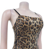 Zjkrl  -  Leopard Print Sequined Bodycon Birthday Mini Dress Women Strap Backless Sleeveless Celebrity Night Club Party Sexy Dresses